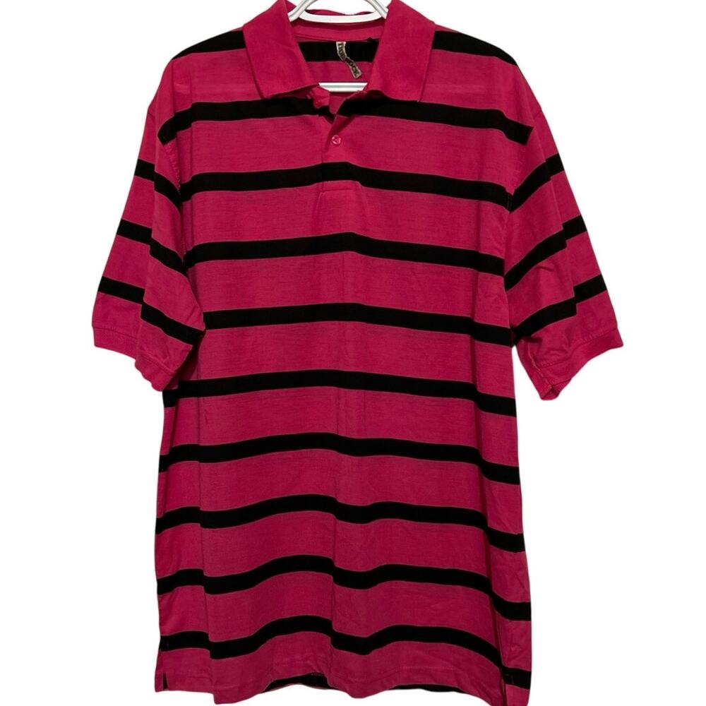 True Rock Men's Pink Black Striped Short Sleeve Quarter Button Polo Size‎ XXL